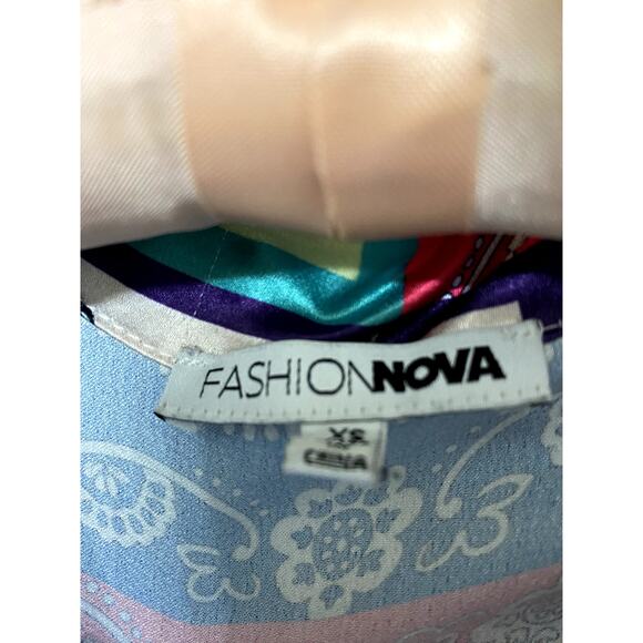 Fashion Nova Paisley Silky Long Sleeve Romper XS - Picture 2 of 4